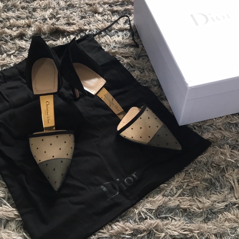 Christian Dior D-Vision Pump Heels Black Polka Dot Mesh Suede Gold Hardware 36 - Picture 11 of 11